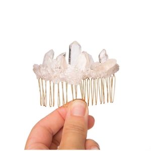 Rose quartz cluster crystal bridal comb